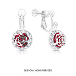 Load image into Gallery viewer, SO SEOUL Camellia-Inspired Rose, White or Ruby-Red Floral Diamond Simulant Zirconia Hoop or Clip-On Earrings