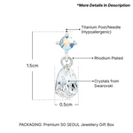Load image into Gallery viewer, SO SEOUL Ioni Maple Leaf Moonlight or Blue Shade Swarovski® Crystal Pierced Stud Dangle Earrings