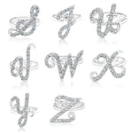 Load image into Gallery viewer, SO SEOUL Your Initial Alphabet Letter White Austrian Crystal Open Adjustable Ring