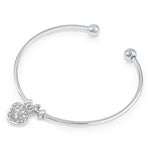 Load image into Gallery viewer, SO SEOUL Krissy Swarovski® Aurora Borealis Crystal Charm Cuff Bangle - Adjustable with Cube, Sphere, and Heart Dangles