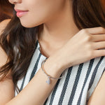 Load image into Gallery viewer, SO SEOUL Krissy Swarovski® Aurora Borealis Crystal Charm Cuff Bangle - Adjustable with Cube, Sphere, and Heart Dangles