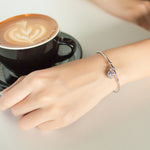 Load image into Gallery viewer, SO SEOUL Krissy Swarovski® Aurora Borealis Crystal Charm Cuff Bangle - Adjustable with Cube, Sphere, and Heart Dangles