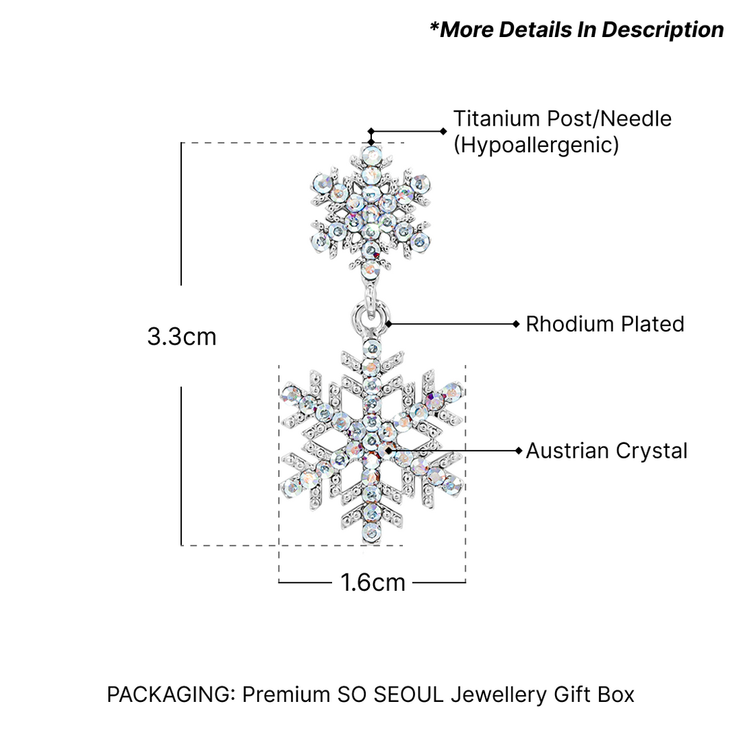 SO SEOUL Let it Snowflake Xmas Aurore Boreale Austrian Crystal Dangle Christmas Stud Earrings