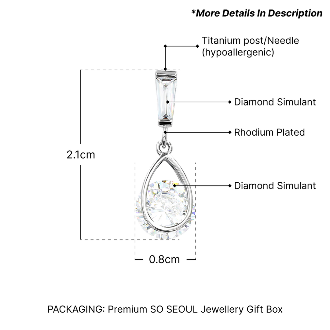 SO SEOUL Callista Teardrop Solitaire Diamond Simulant Zirconia with Baguette Accents Stud Earrings