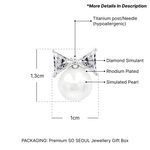 Load image into Gallery viewer, SO SEOUL Graceful Ribbon with Petite Pearl Diamond Simulant Cubic Zirconia Pierced Stud Earrings