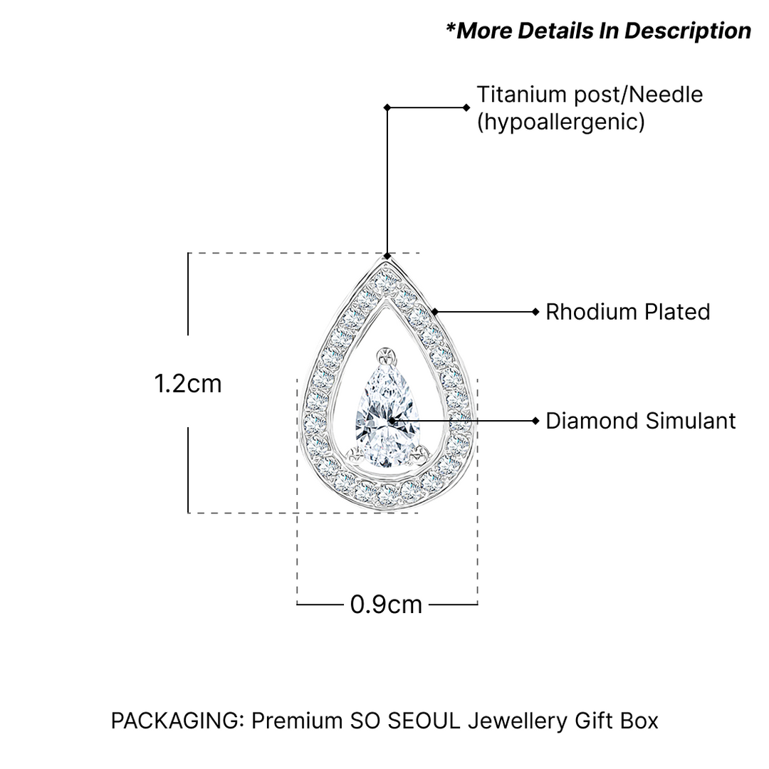 SO SEOUL Glimmering Teardrop with Diamond Simulant Cubic in Middle Stud Earrings