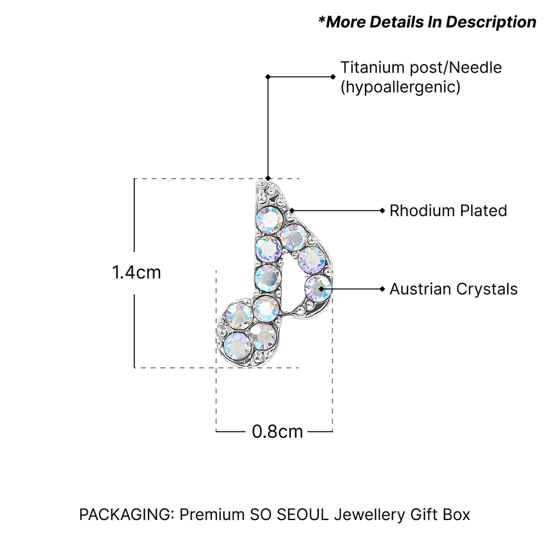 SO SEOUL Music Note Aurore Boreale Austrian Crystal  Stud Earrings