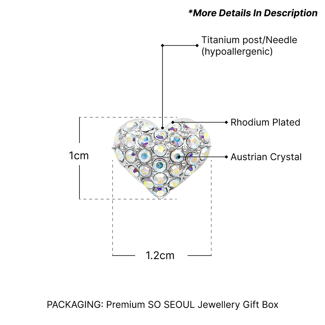 SO SEOUL Amora Love Puffed Heart Aurore Boreale Austrian Crystal Stud Earrings