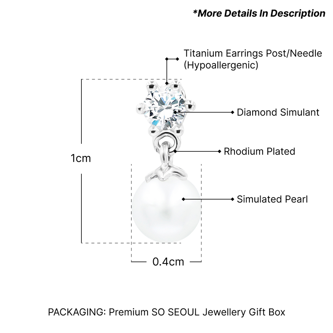SO SEOUL Everleigh Elegant Pearl and 0.1 Carat Cubic Zirconia Diamond Simulant Drop Earrings
