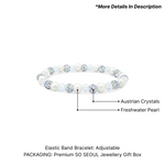 Load image into Gallery viewer, SO SEOUL Lucent Nature Freshwater White Pearl with Round White Austrian Crystal Elastic Bracelet