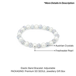 Load image into Gallery viewer, SO SEOUL Lucent Nature Freshwater White Pearl with Diamond Simulant Elastic Bracelet