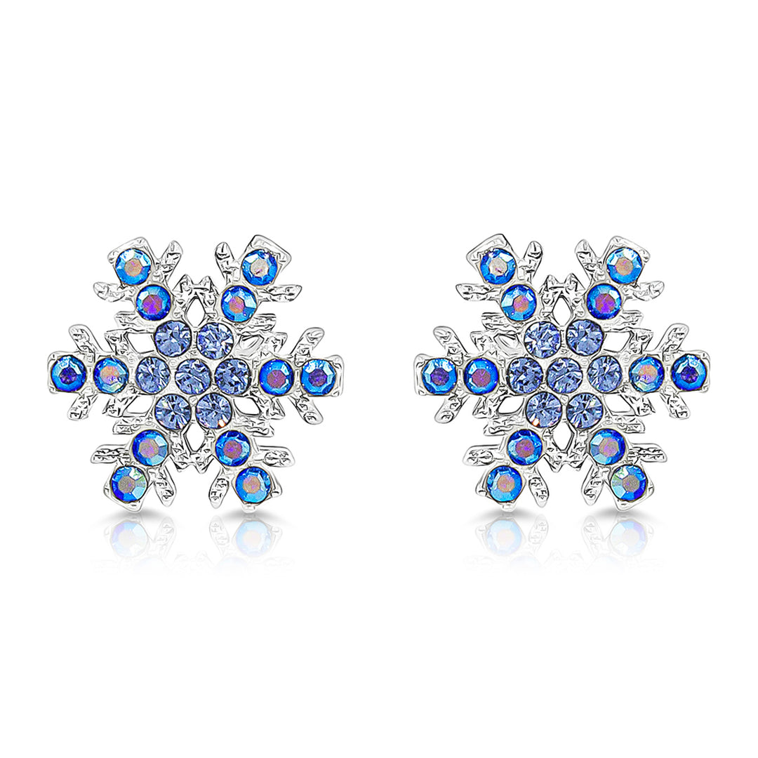 SO SEOUL "Let it Snow" Snowflake Aurore Boreale or Blue Crystal Stud Earrings and Pendant Necklace Jewelry Gift Set