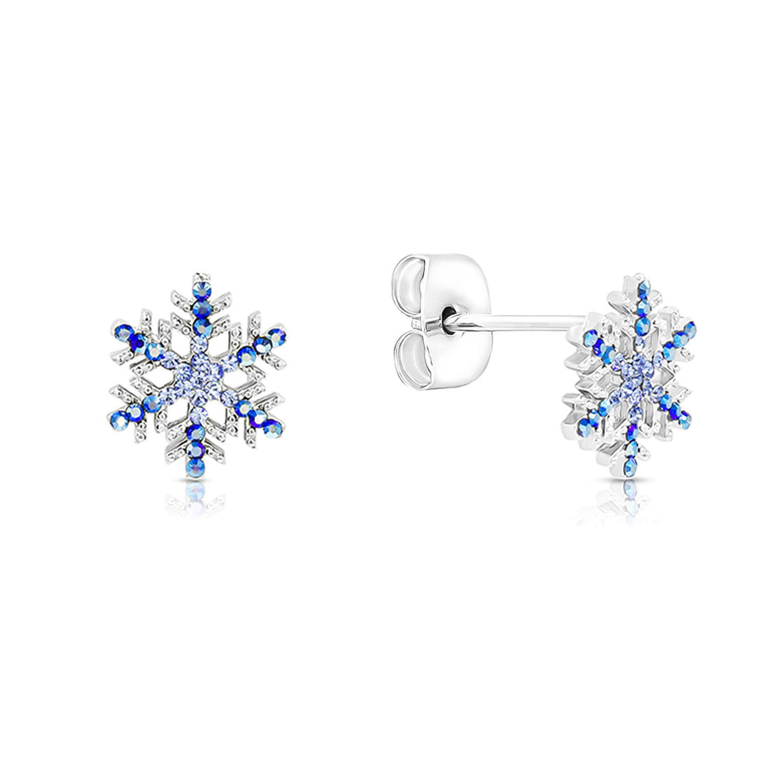 SO SEOUL "Let it Snow" Snowflake Aurore Boreale or Blue Crystal Stud Earrings and Pendant Necklace Jewelry Gift Set