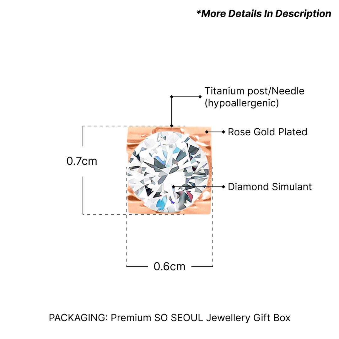 SO SEOUL Athena Brilliant Cut 0.5 Carat Solitaire Diamond Simulant Cubic Zirconia Rose Gold Pierced Stud Earrings