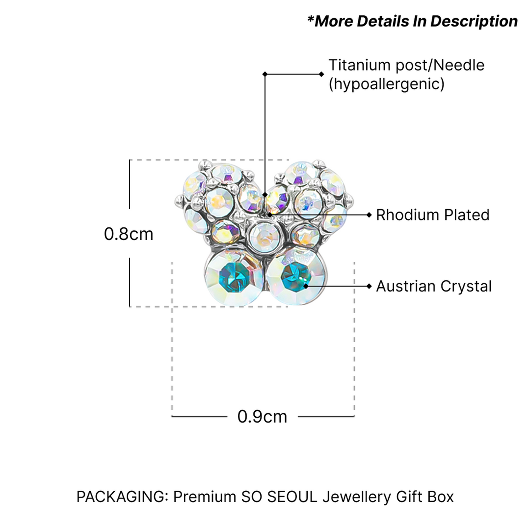 SO SEOUL Petite Caria Butterfly Austrian Crystal Set - Aurore Boreale or Pink Stud Earrings and Pendant Necklace
