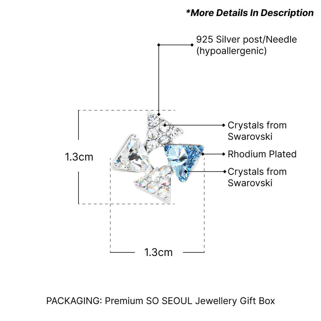 SO SEOUL Genesis Triangle Stud Earrings with Dual-Tone Blue Shade or Pink Swarovski® Crystals
