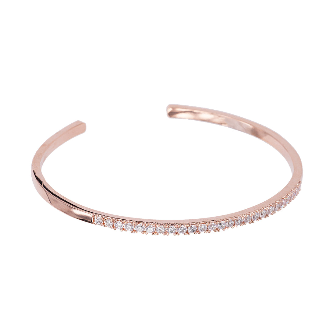SO SEOUL Allista Single-Band Adjustable Cuff Bangle with One Row of Diamond Simulant Cubic Zirconia in Silver or Rose Gold Finish