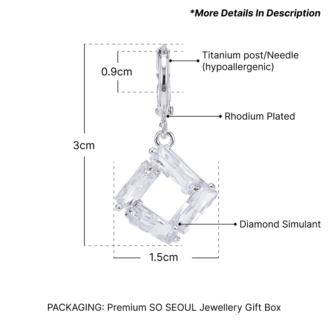 SO SEOUL Callista Diamond Simulant Cubic Zirconia Picture Frame Design Hoop Earrings and Pendant Necklace Set