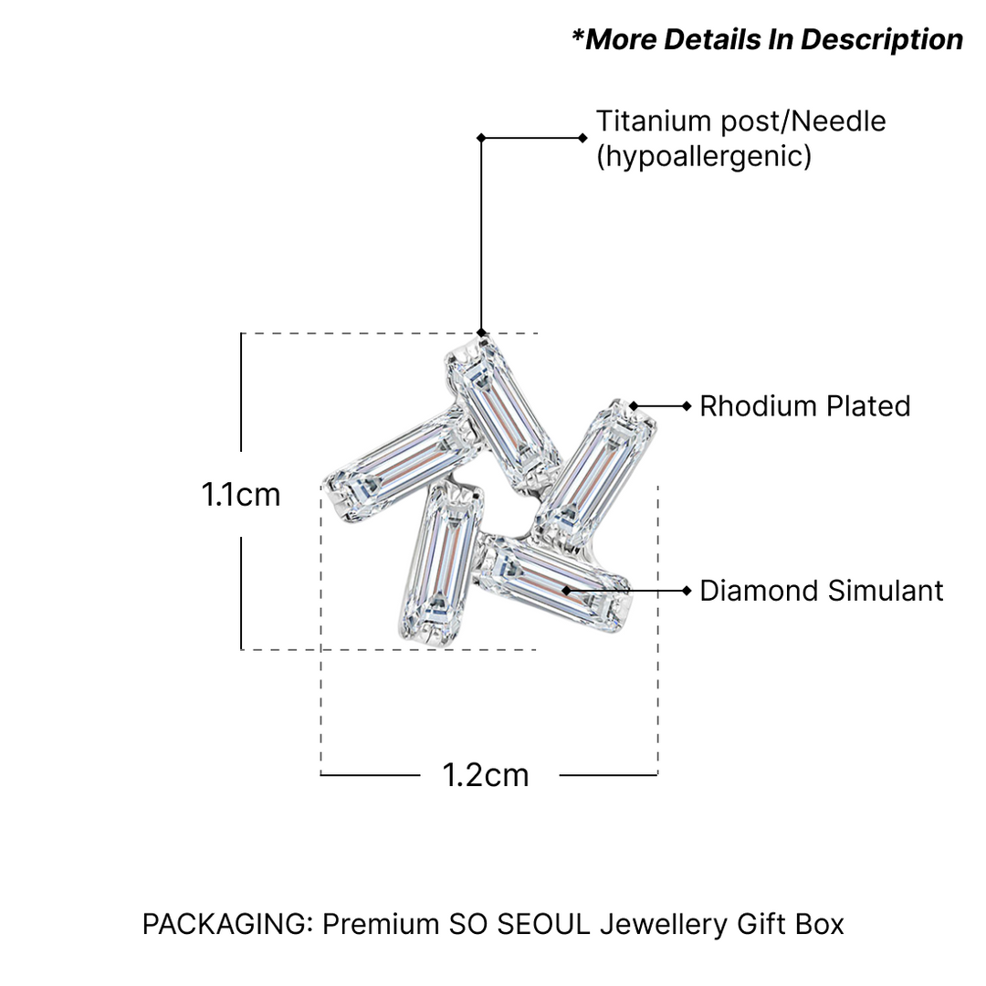 SO SEOUL Gleam Sparkle Windwheel Emerald Square Diamond Simulant Cubic Zircon Pierced Stud Earrings