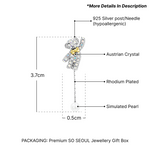 Load image into Gallery viewer, SO SEOUL Teddy Bear Aurore Boreale Crystal Pearl Accent with Mixed Metal Bow Chain Dangle Earrings