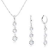 SO SEOUL Athena Three Solitaire Diamond Simulant Zircon Hoop Earrings with Pendant Necklace Gift Set