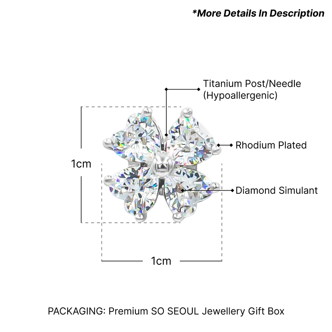 SO SEOUL 'Alette' Signature Dual-Toned Cubic Zirconia Jewelry Set with Snowflake Pendant Necklace and Clover Stud Earrings