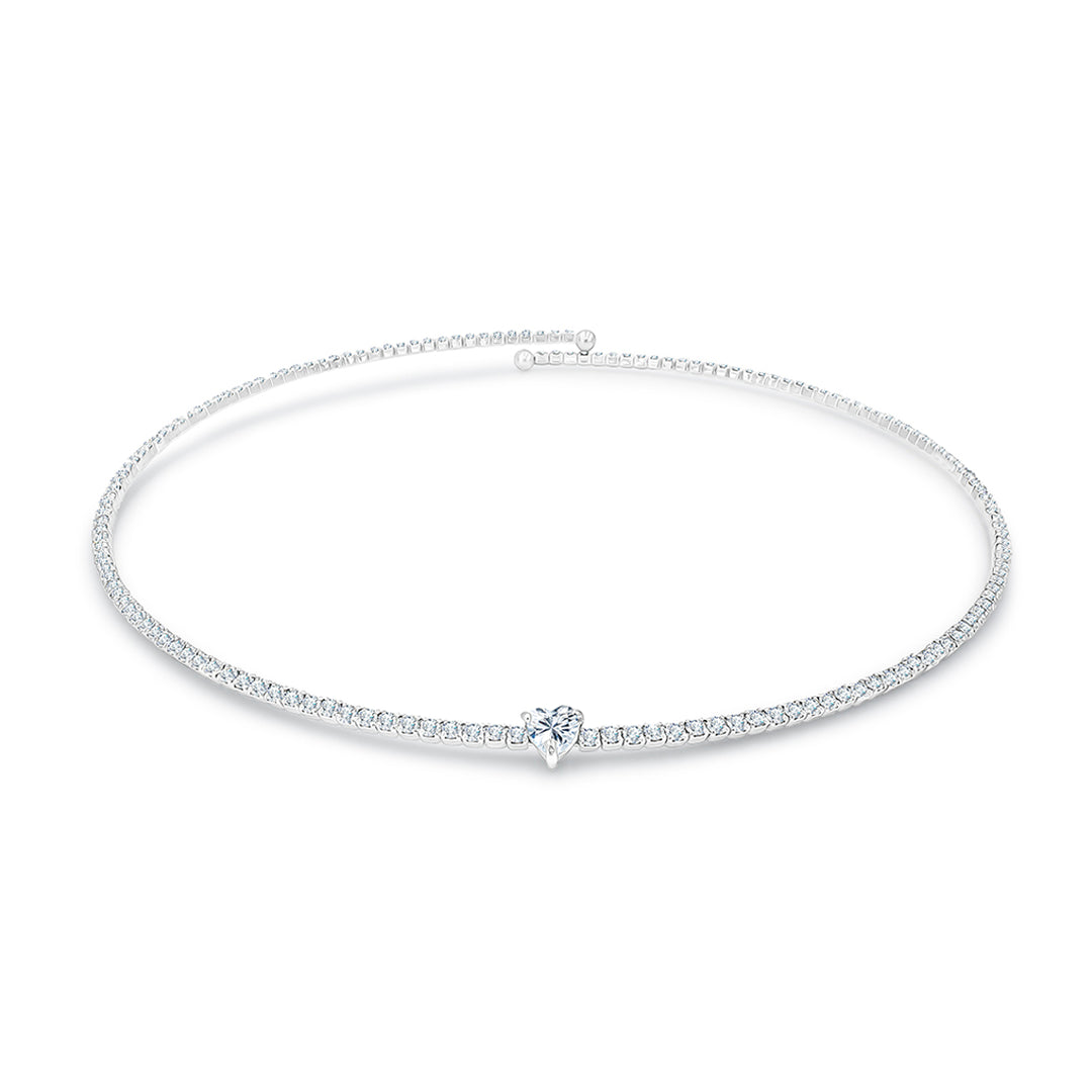 SO SEOUL Athena Elegant Cubic Zirconia Choker with Round, Heart, and Blossom Charms – Spiral Spring Open-End Design