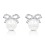 Load image into Gallery viewer, SO SEOUL Elegant Ribbon Bow Chic Pearl and Diamond Simulant Cubic Zirconia Stud Earrings
