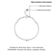 SO SEOUL Lustrous Glamour Modern Dual Chain Bracelet with Solitaire Diamond Simulant Accent Rhodium Plated