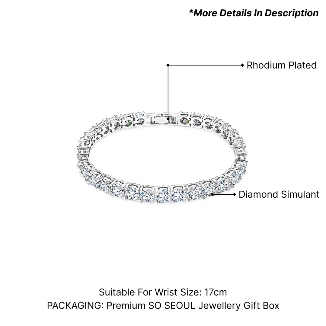 SO SEOUL Lustrous Glamour Luxe Tennis Bracelet with Diamond Simulant Round Stones Rhodium Plated Jewelry