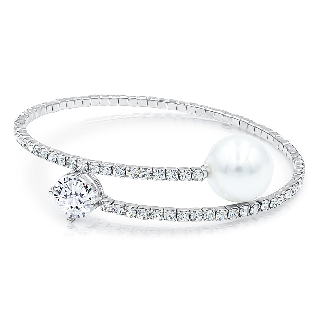 SO SEOUL Everleigh Spiral Bangle - Adjustable with Charms including Star Flower, Solitaire, Butterfly, Square, Flower, Teardrop, Perfume Bottle, White Pearl, and Diamond Simulant Cubic Zirconia