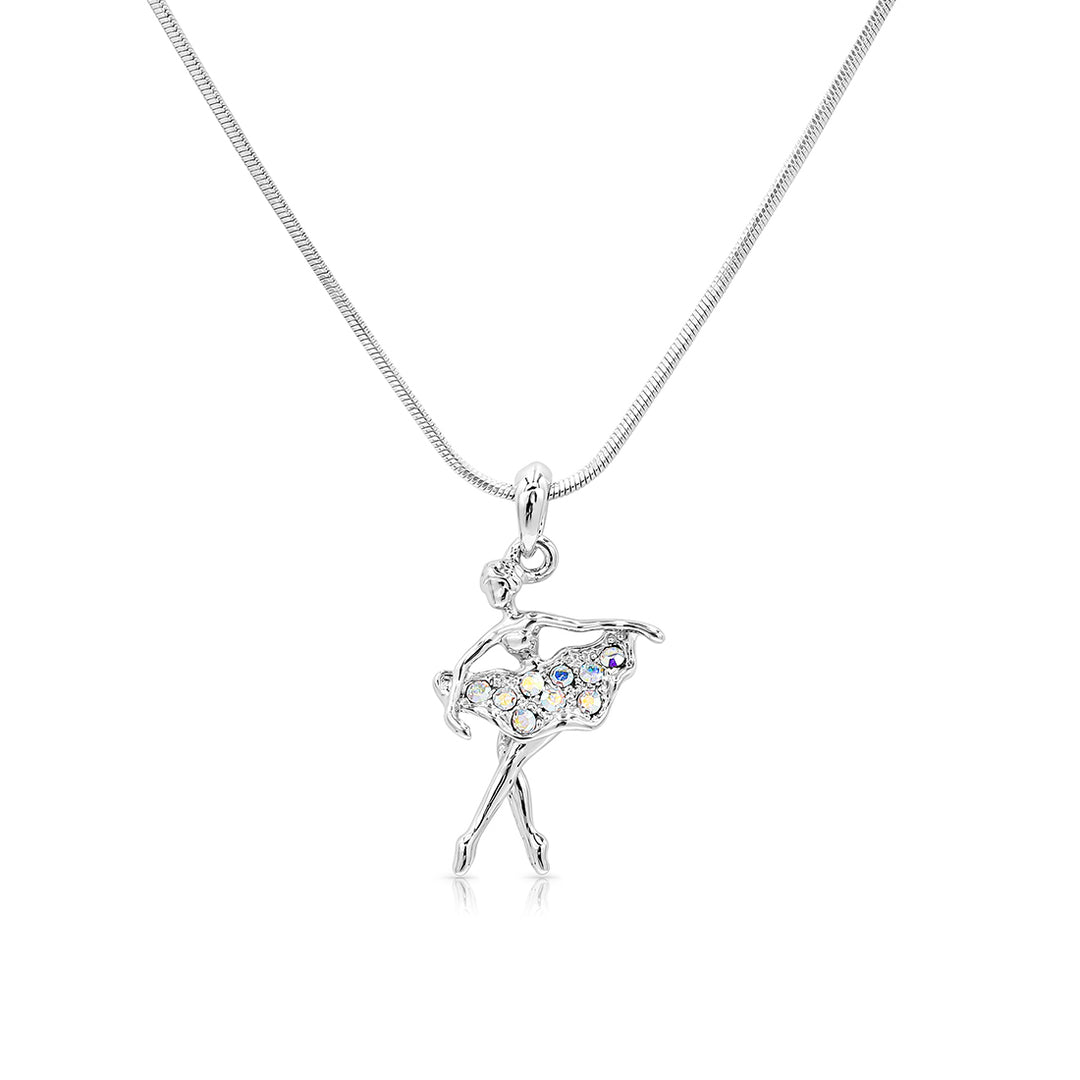 SO SEOUL Ellie Ballerina Dancer Aurore Boreale Austrian Crystal Ballet Pendant Chain Necklace - Elegant Gift for Girls