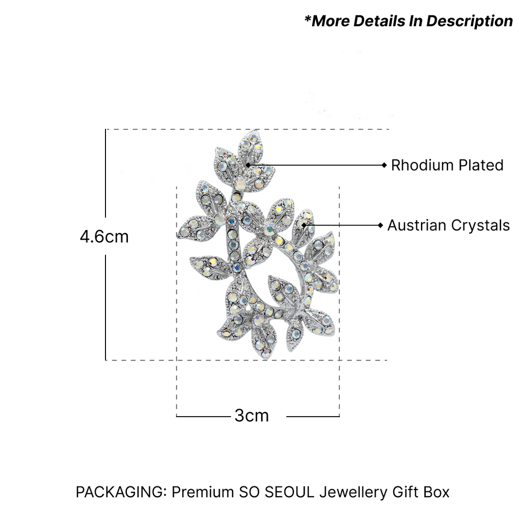SO SEOUL Leilani Tree of Life Nature Leaf Aurore Boreale Austrian Crystal Rollover Clasp Brooch