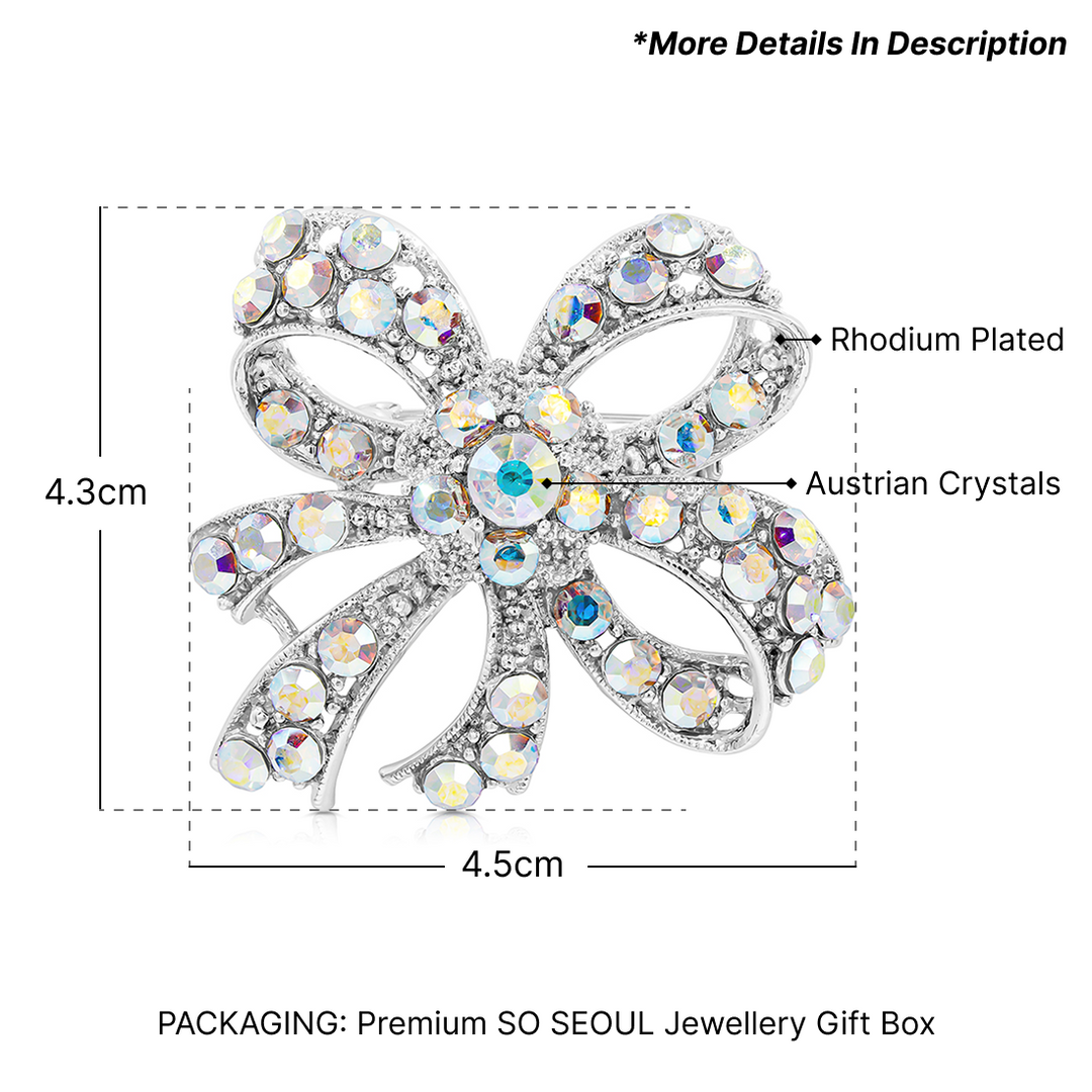 SO SEOUL Lifelong Oversized Ribbon Bow Aurore Boreale Crystal Rollover Clasp Brooch