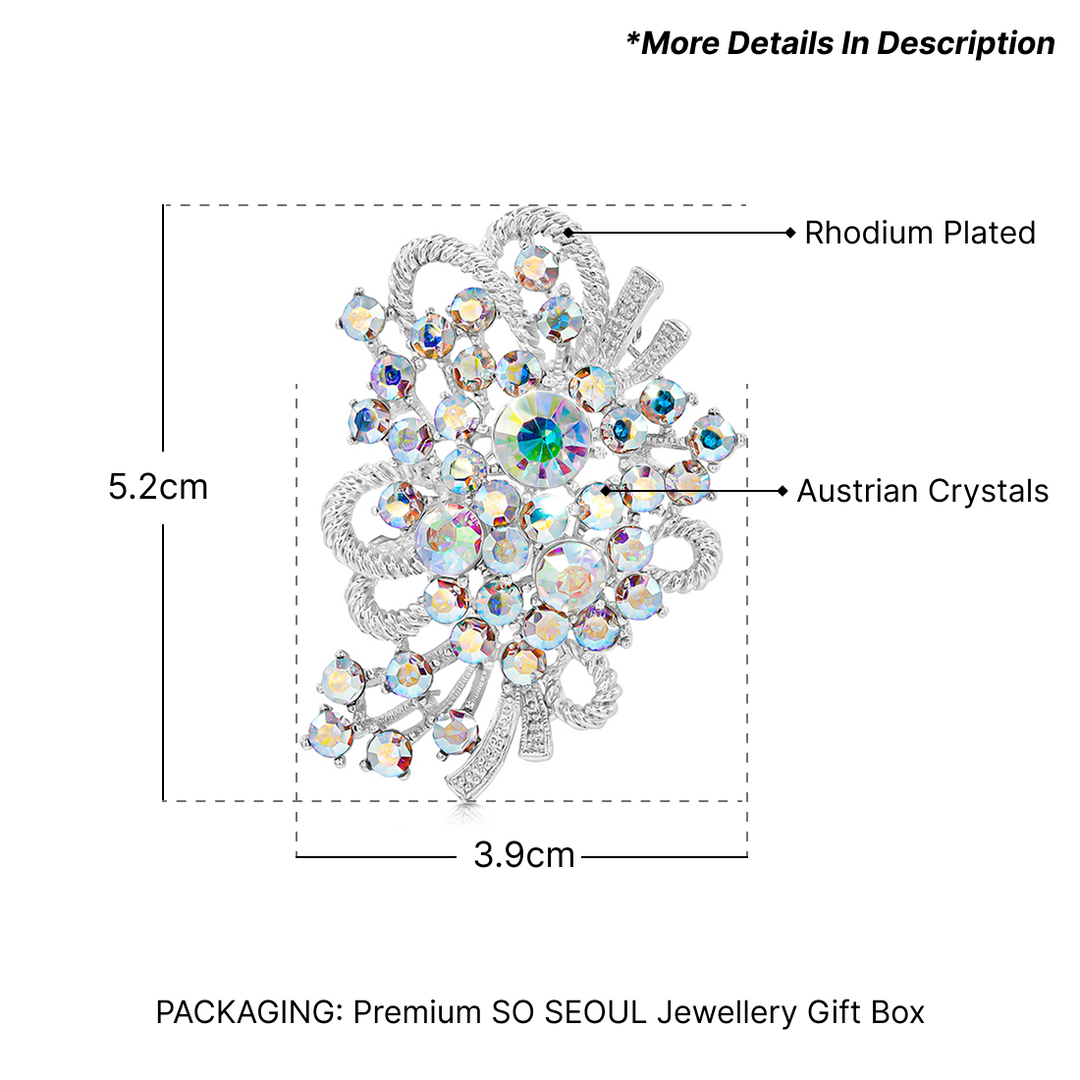 SO SEOUL Leilani Oversized Wreath Bouquet Aurore Boreale Austrian Crystal Rollover Clasp Brooch