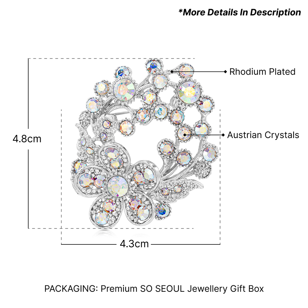 SO SEOUL Leilani Flower Bouquet Aurore Boreale Austrian Crystal Rollover Clasp Brooch