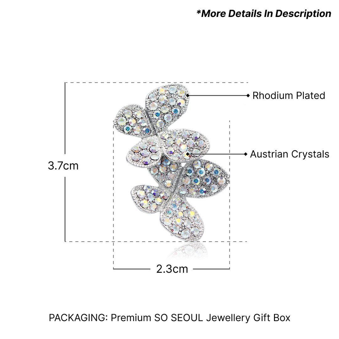 SO SEOUL Caria Double 2D Butterfly Aurore Boreale Crystal Rollover Clasp Brooch-Gift for Mums