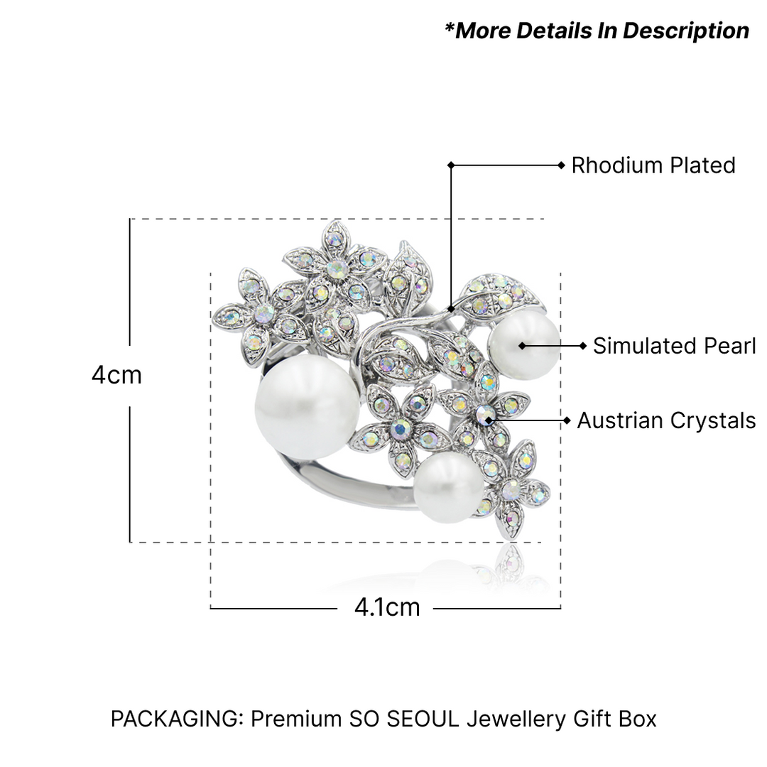 SO SEOUL Leilani Flower Gardens Pearl Aurore Boreale Crystal Clip On Ring Scarf Buckle Shawl Brooch