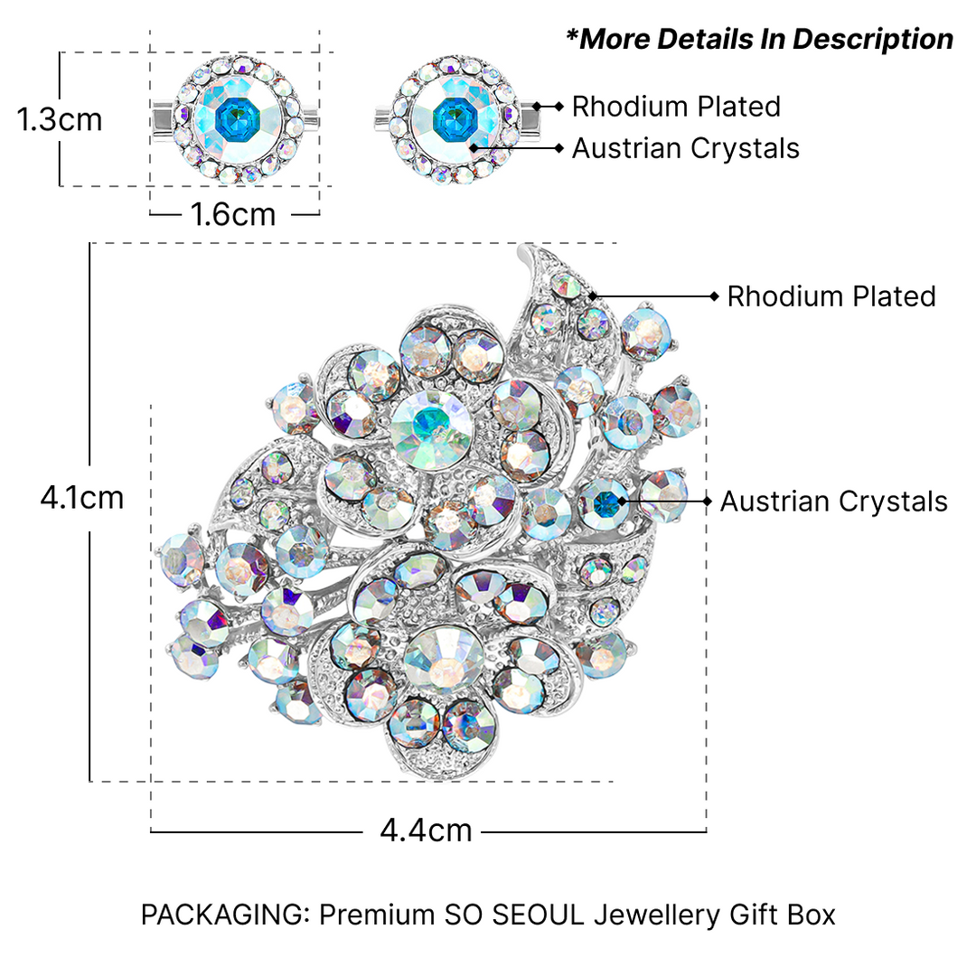 SO SEOUL Leilani Enchanted Garden Floral Austrian Crystal Brooch with Double Mini Baby Brooch Set
