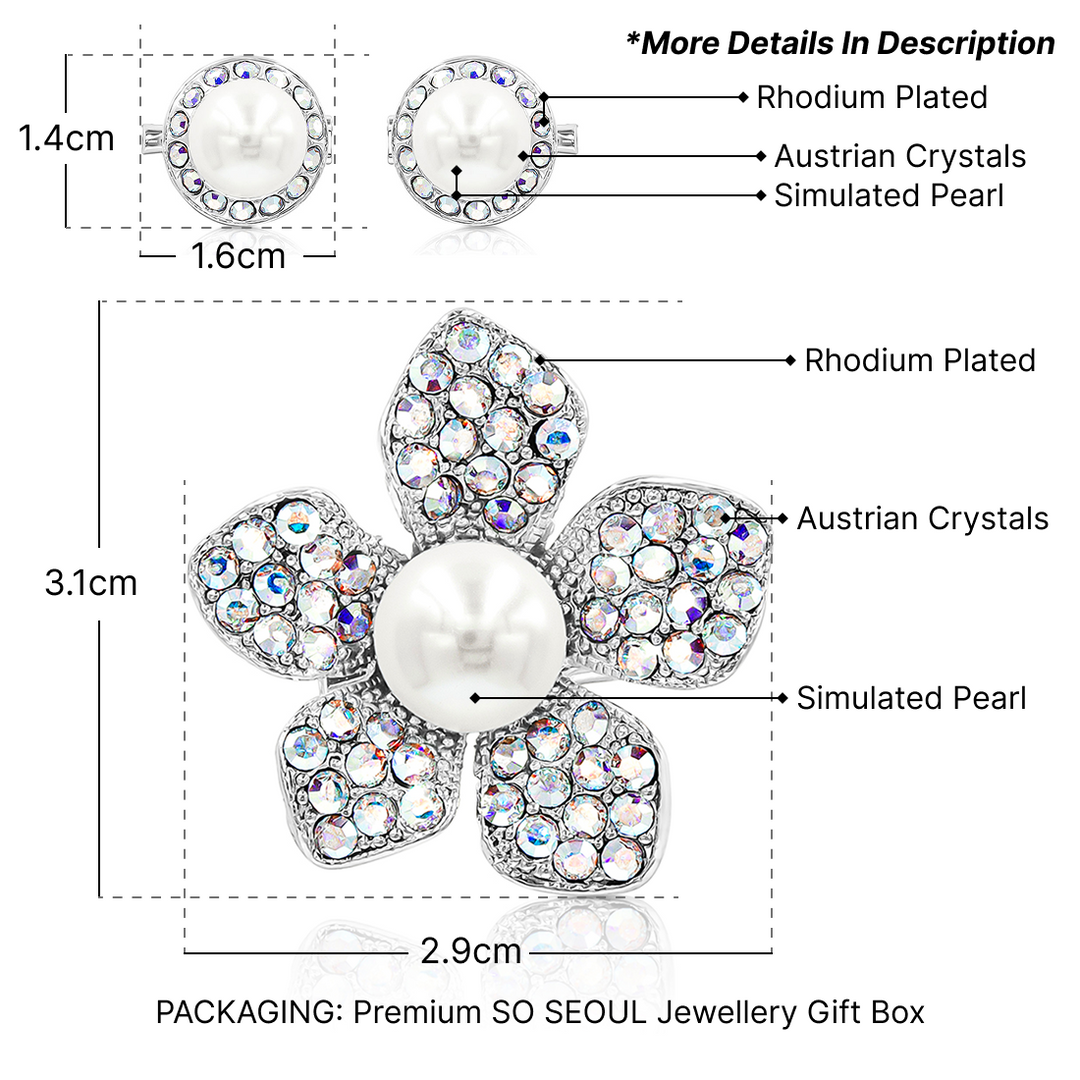 SO SEOUL Leilani Flower Austrian Crystal Rollover Clasp with Double Mini Baby Brooch Set