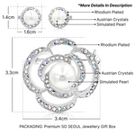 Load image into Gallery viewer, SO SEOUL Camellia Flower Oversized Pearl Austrian Crystal Rollover Clasp with Double Mini Brooch Set