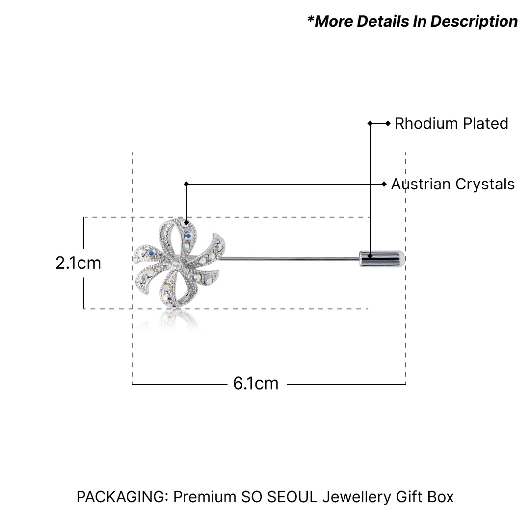 SO SEOUL Graceful Ribbon Bow Aurore Boreale Austrian Crystal Metal Lapel Pin Brooch