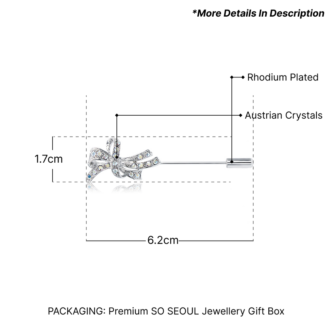 SO SEOUL Graceful Lifelong Ribbon Bow Aurore Boreale Austrian Crystal Metal Lapel Pin Brooch