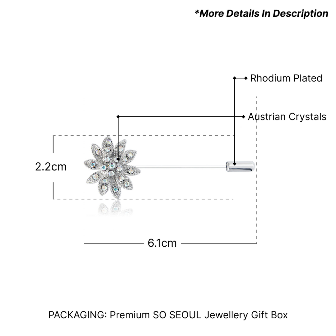 SO SEOUL Glimmering Sunshine Sun Burst Aurore Boreale Austrian Crystal Metal Lapel Pin Brooch