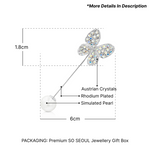 Load image into Gallery viewer, SO SEOUL Caria Butterfly Aurore Boreale Austrian Crystal Metal Lapel Pin with White Pearl Brooch