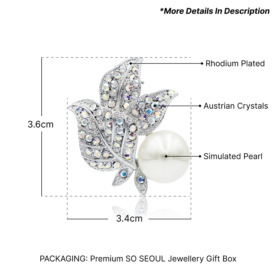 SO SEOUL Leilani Flower with Oversized Pearl Aurore Boreale Austrian Crystal Rollover Clasp Brooch