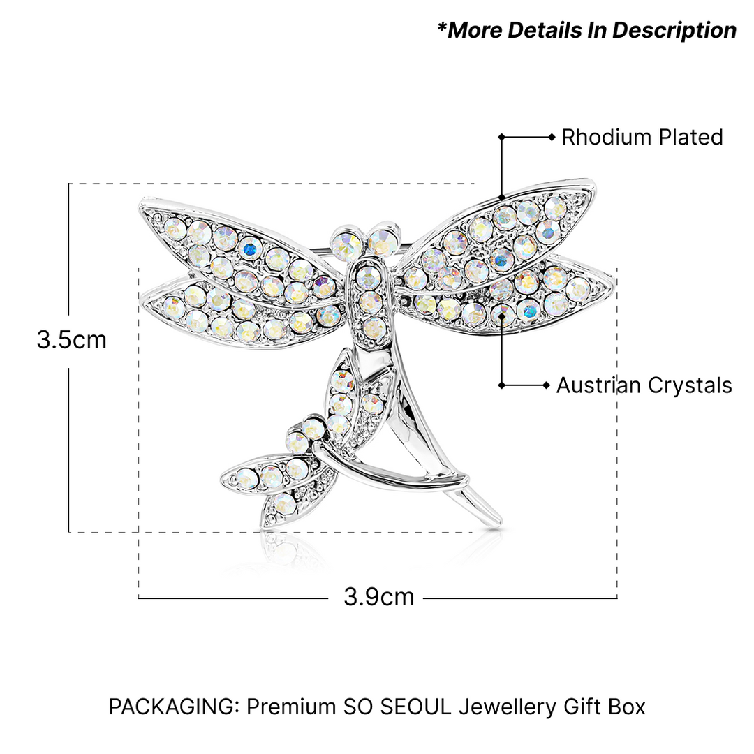 SO SEOUL Leilani Dragonfly Side by Side Aurore Boreale Crystal Rollover Clasp Brooch-Gift for Mum