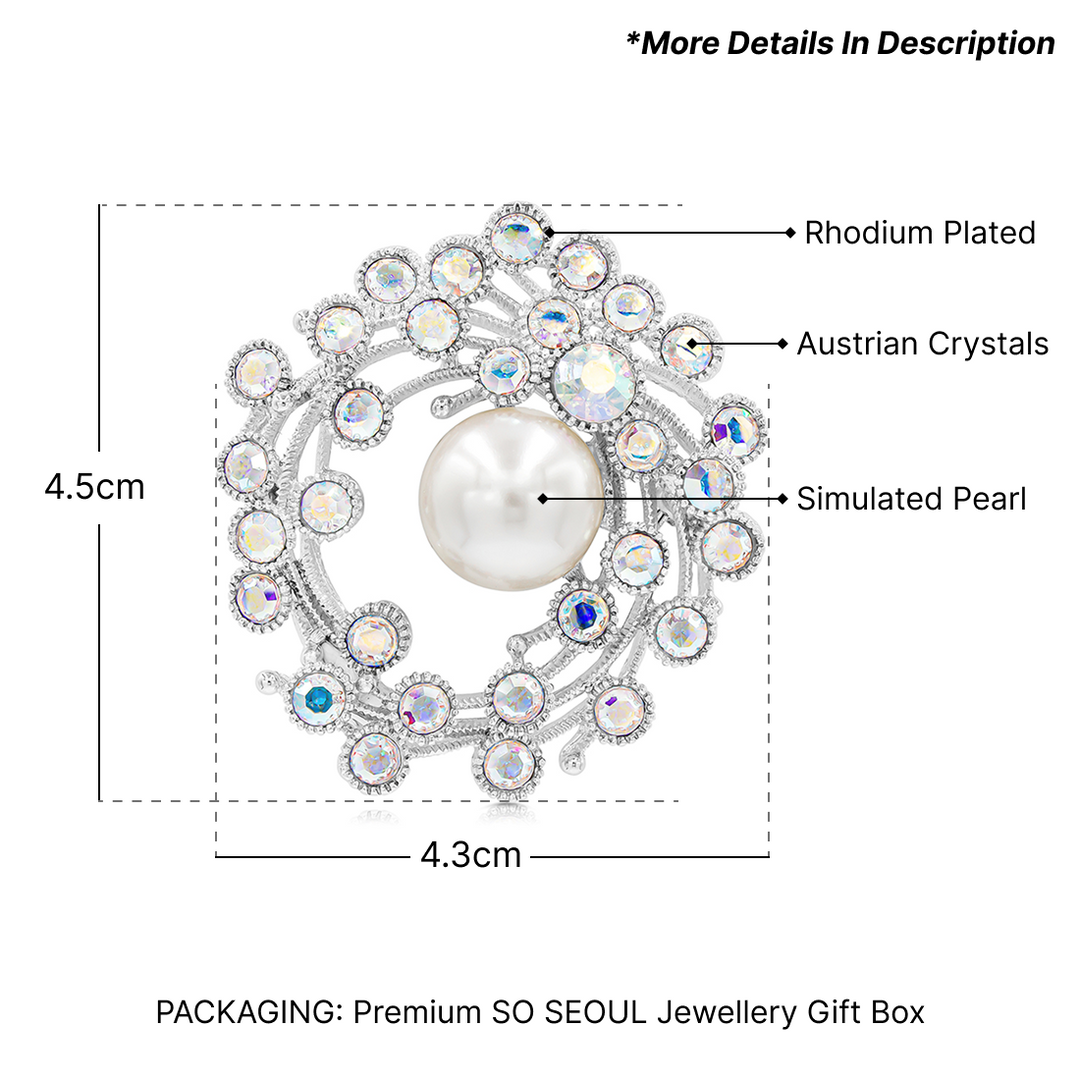 SO SEOUL Leilani Oversized Pearl in the Nest Aurore Boreale Austrian Crystal Rollover Clasp Brooch