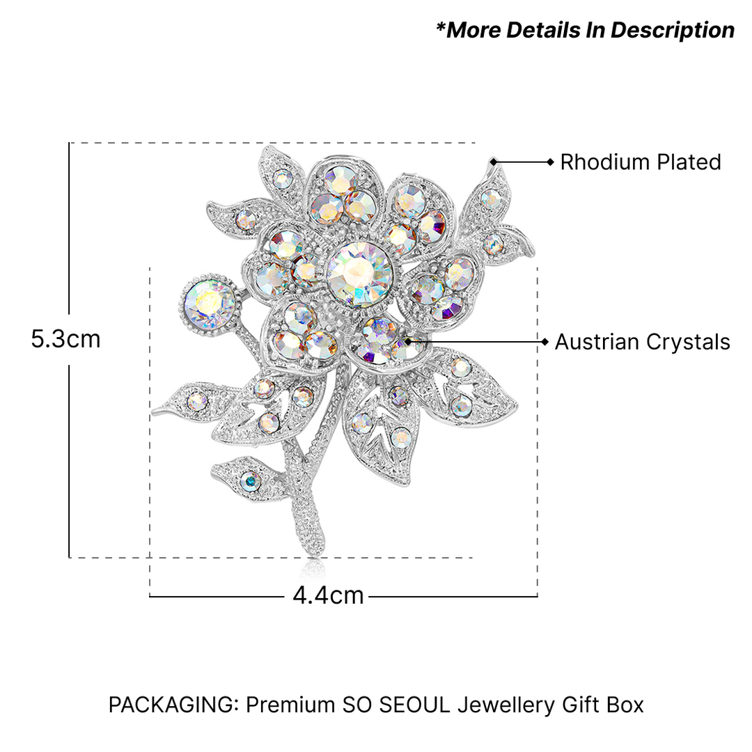SO SEOUL Leilani Oversized Flower Aurore Boreale Austrian Crystal Rollover Clasp Brooch