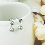 Load image into Gallery viewer, SO SEOUL Exquisite Dangle Earrings with Black Swarovski® Crystal and Light Grey Pearl

